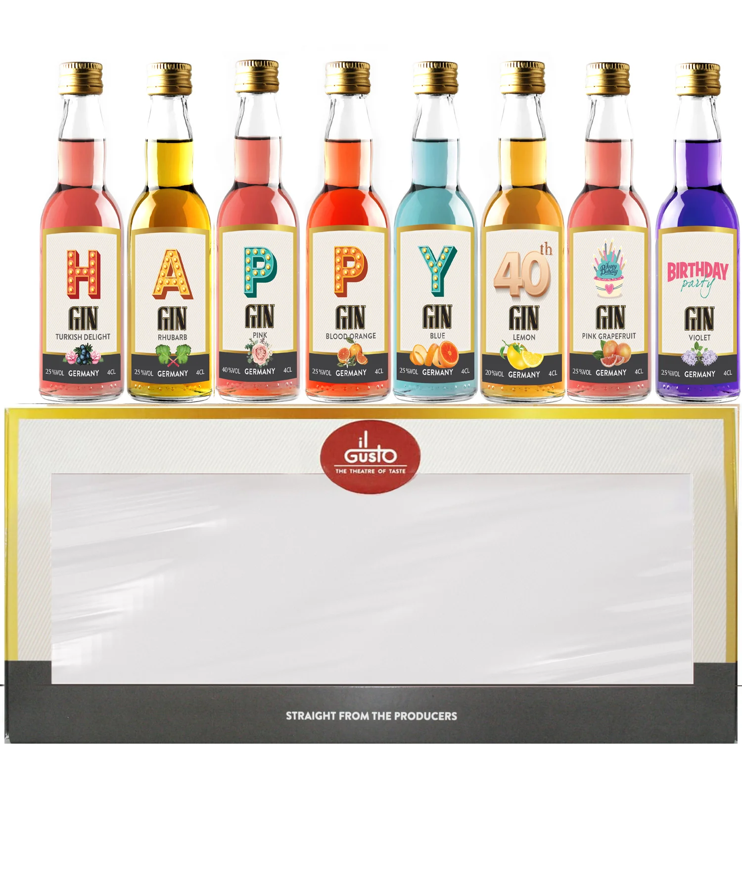 Happy 40th Birthday Gin Selection Gift Set - 8 Gin Flavour Varieties - (Pack of 8) - Image 3